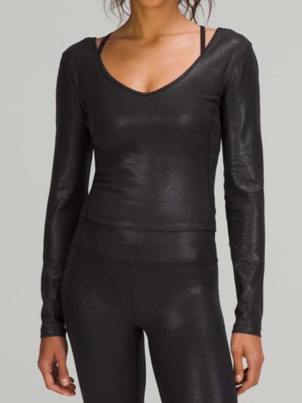 Lululemon Align Long Sleeve Shirt Shine Radiate Foil Print Black Size 8